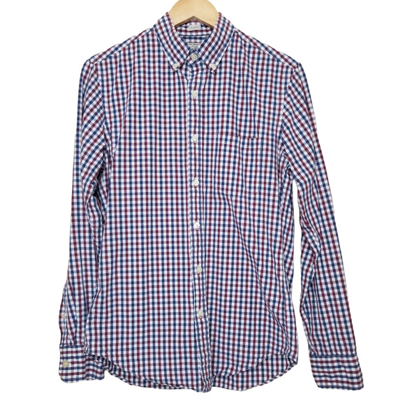 Slim Fit Red/White/Blue J CREW Gingham Check Long Sleeve Button Shirt - Small